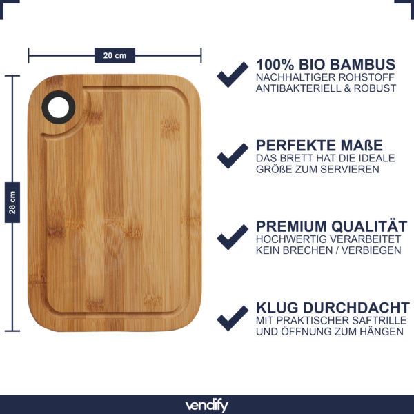 Bambus Frhstcksbrettchen - 3er-Set Schneidebrett 28x20 cm - vendify